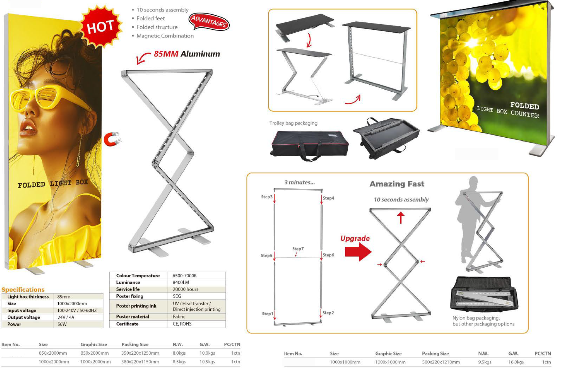 Push Throw Light Box 2x1m Pull-Up Lightbox Sign - Stands